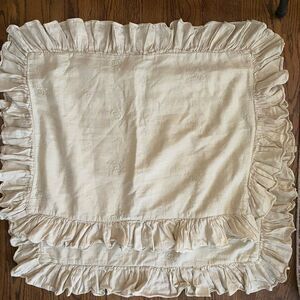 Vintage Bella Notte Pillow Sham SET Embroidered Beige Linen Ruffle Rose Standard